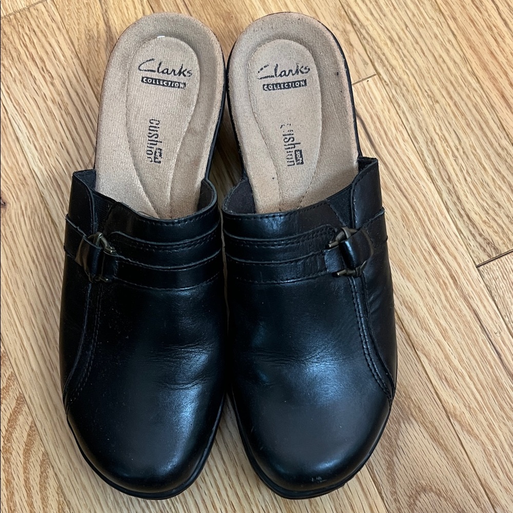 Clarks Black Leather Slip-On Shoes